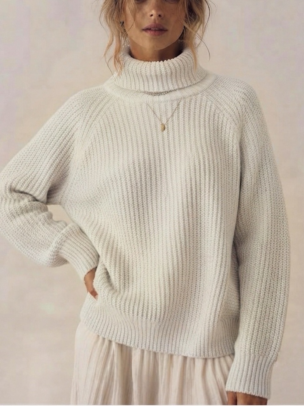 Uniqlo Turtleneck Sweater Oversized Wool Blend Cream XL